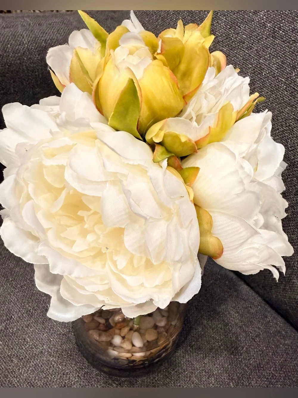Enova Home Cream Artificial Silk Peony Bouquet in Clear Glass Vase